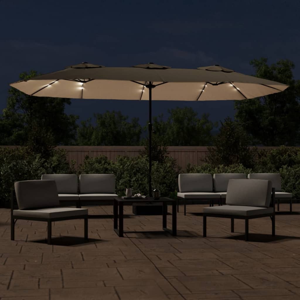 Vidaxl Parasol dobbelttak med LED 449x245 cm taupe