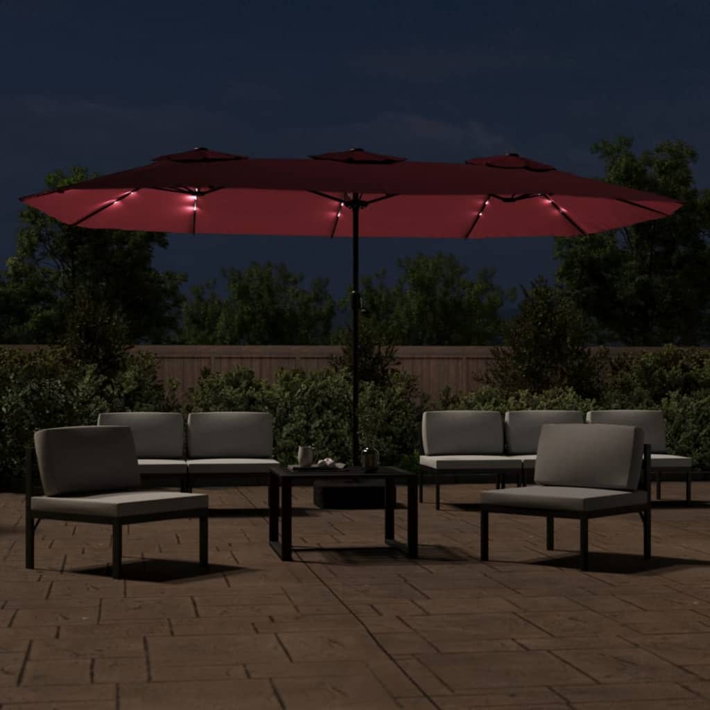 Bidaxl Parasol dubbel tak med LED 449x245 cm Bordeaux röd