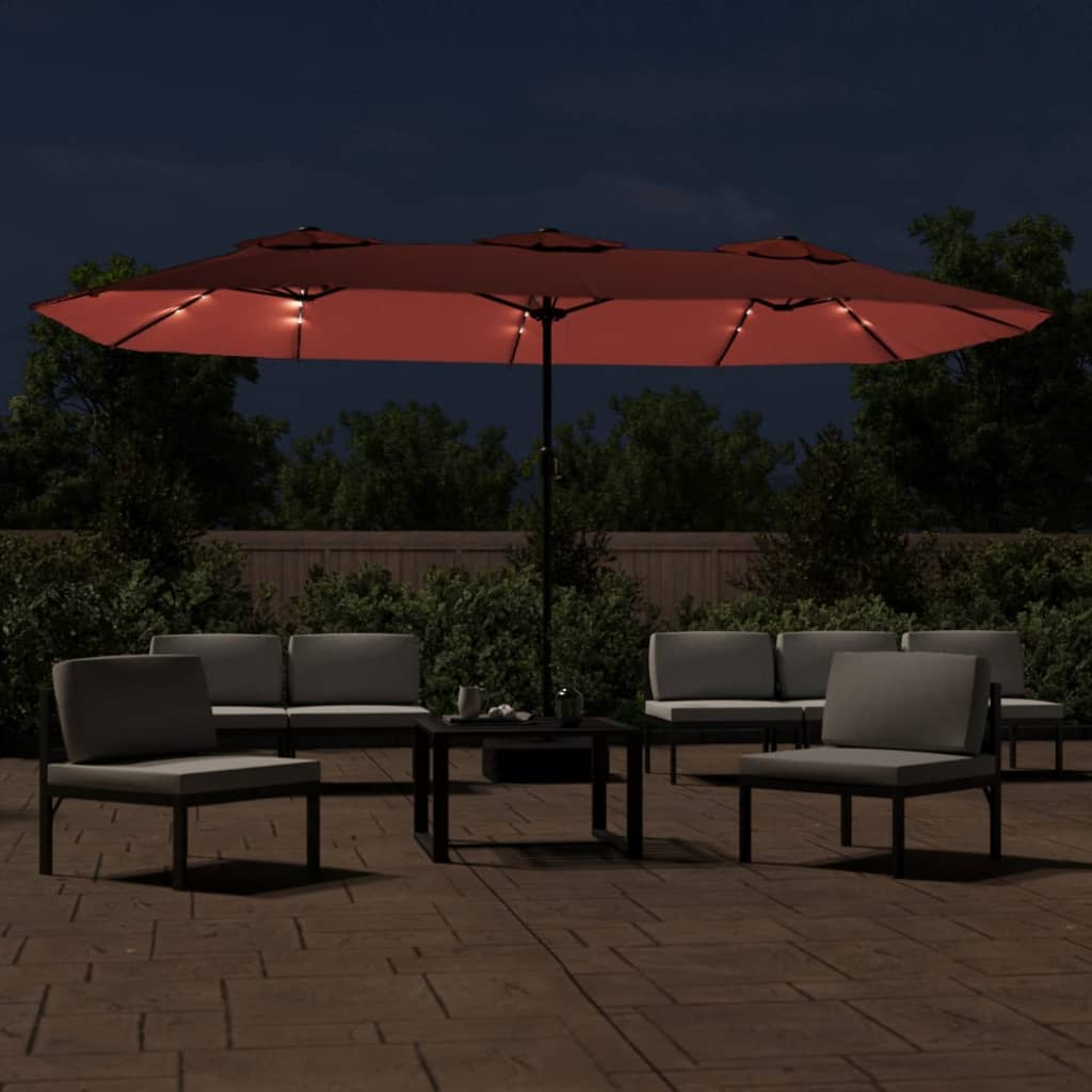 Vidaxl Parasol dobbelttak med LED 449x245 cm terrakotta -farget