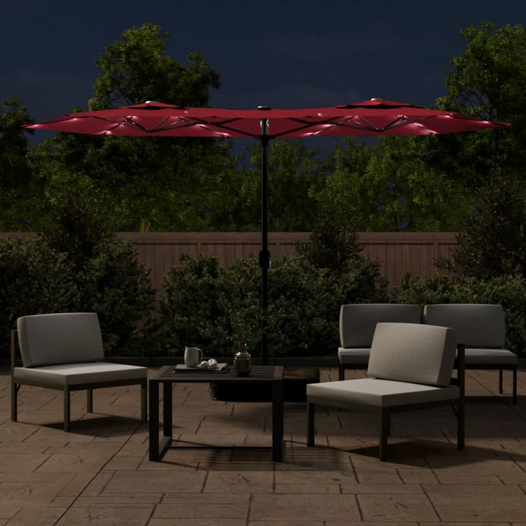 Vidaxl Parasol Doppio tetto con LED 316x240 cm Bordeaux rosso