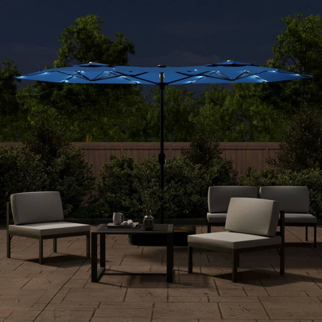 Vidaxl Parasol podwójny dach z LED 316x240 cm Azure Blue