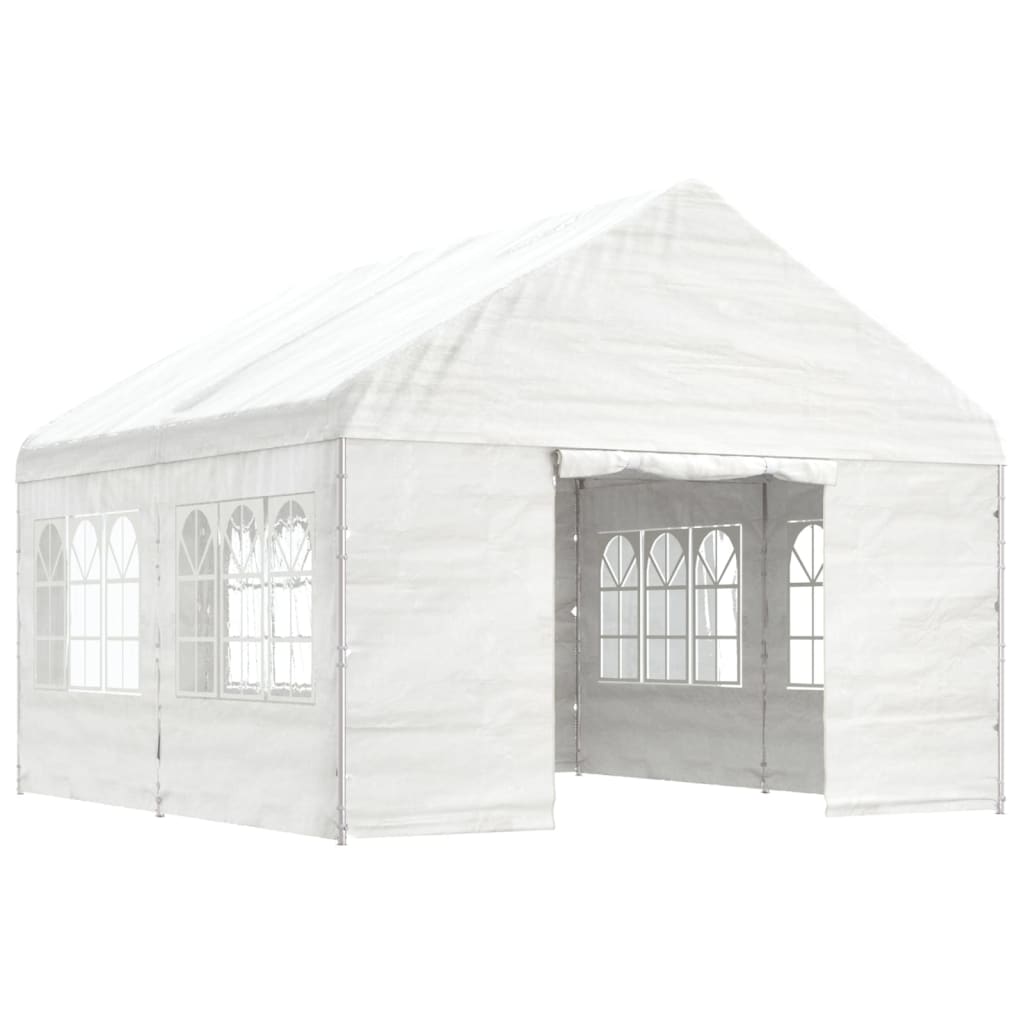 Vidaxl arbor with roof 4.46x4.08x3.22 m polyethylene white