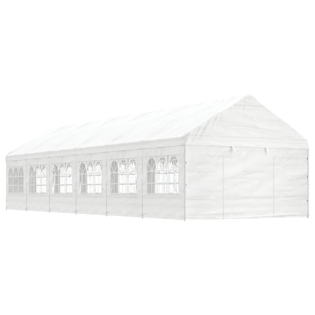 Arbor vidaxl avec toit 13.38x4.08x3,22 m Blanc en polyéthylène