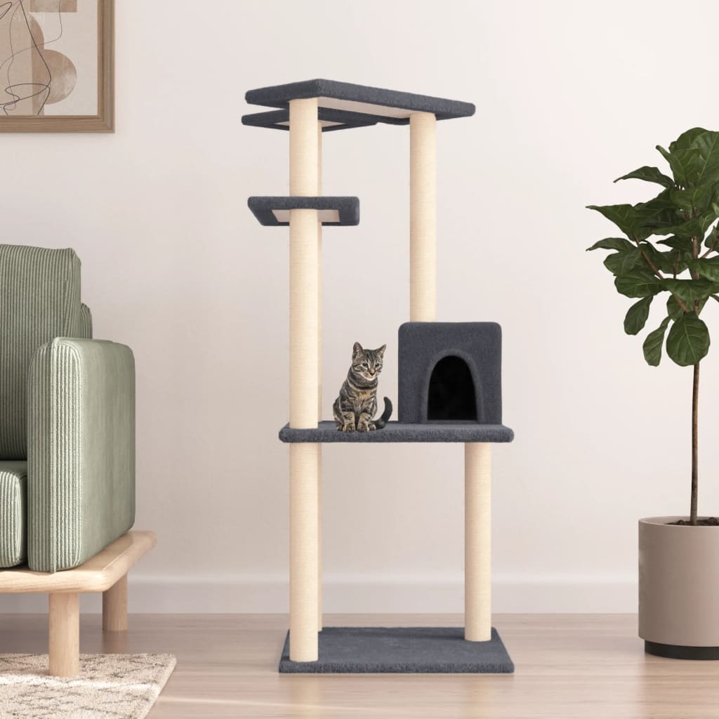 Muebles de gato de Vidaxl con postes de rascado de sisal 123 cm de gris oscuro