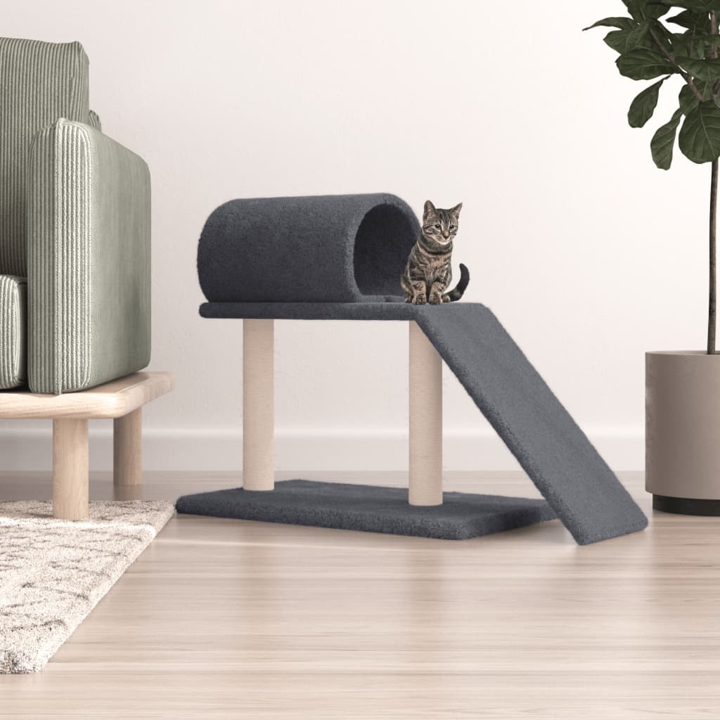 Vidaxl Cat Furniture con tunnel e scala da 55,5 cm grigio scuro