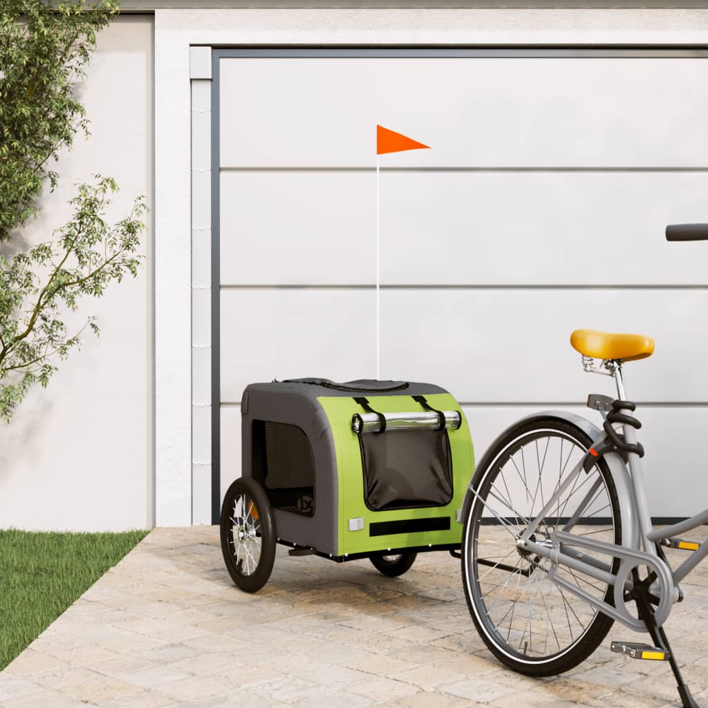 Vidaxl Dog Bike Trailer Oxford Fabric and Iron Green and Grey