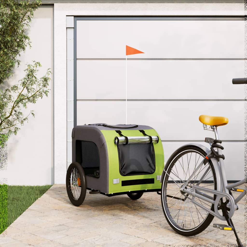 Vidaxl Dog Bike Trailer Oxford Fabric and Iron Green and Grey