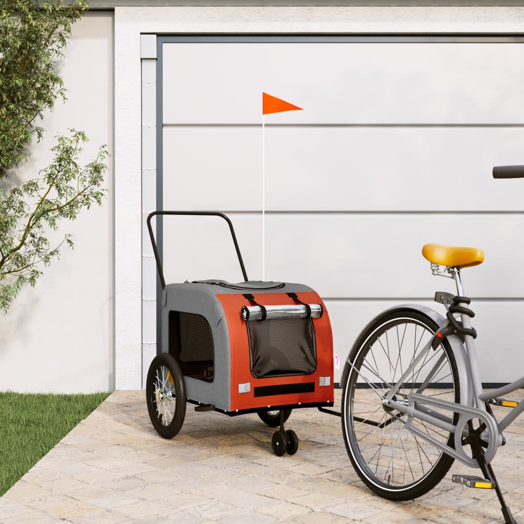 Vidaxl Dog bike trailer Oxford fabric and iron orange and gray