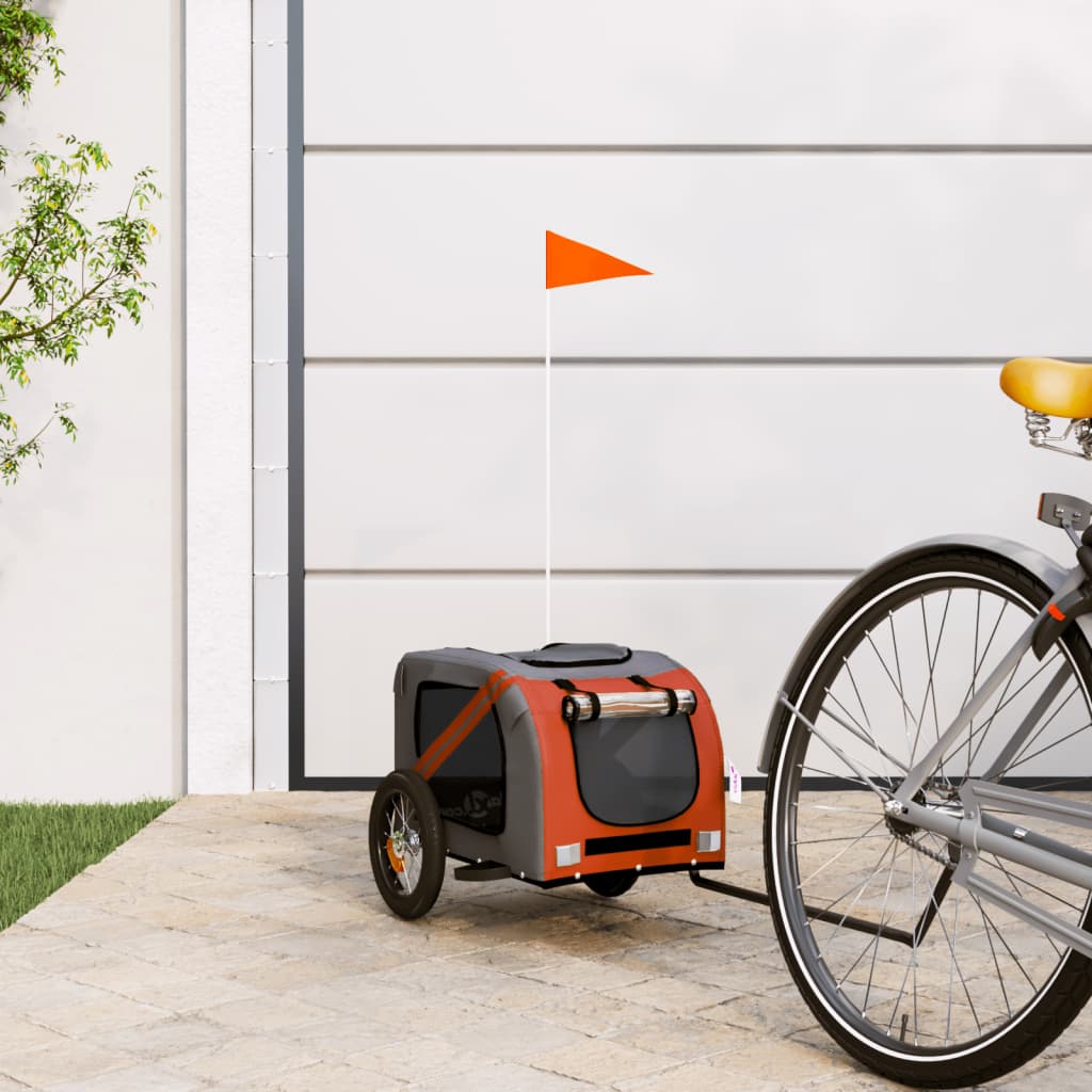 Vidaxl Dog Bike Trailer Oxford Stof og Iron Orange og Gray