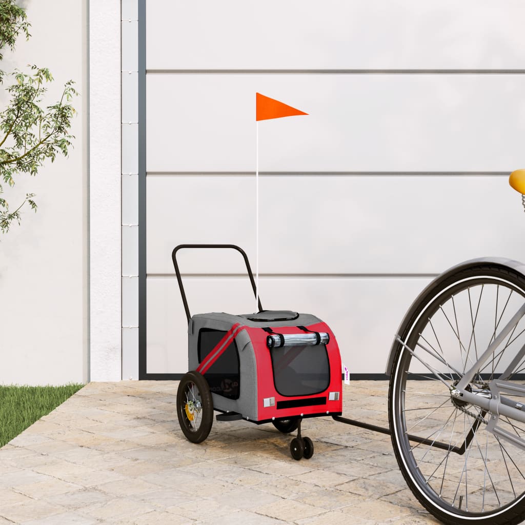 Vidaxl Dog Bike Trailer Oxford a železnou červenou a černou