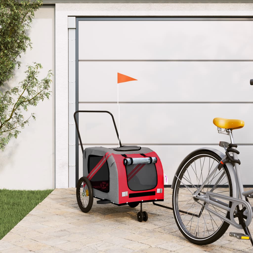 Vidaxl Dog Bike Trailer Oxford Fabric und Eisenrot und Grau