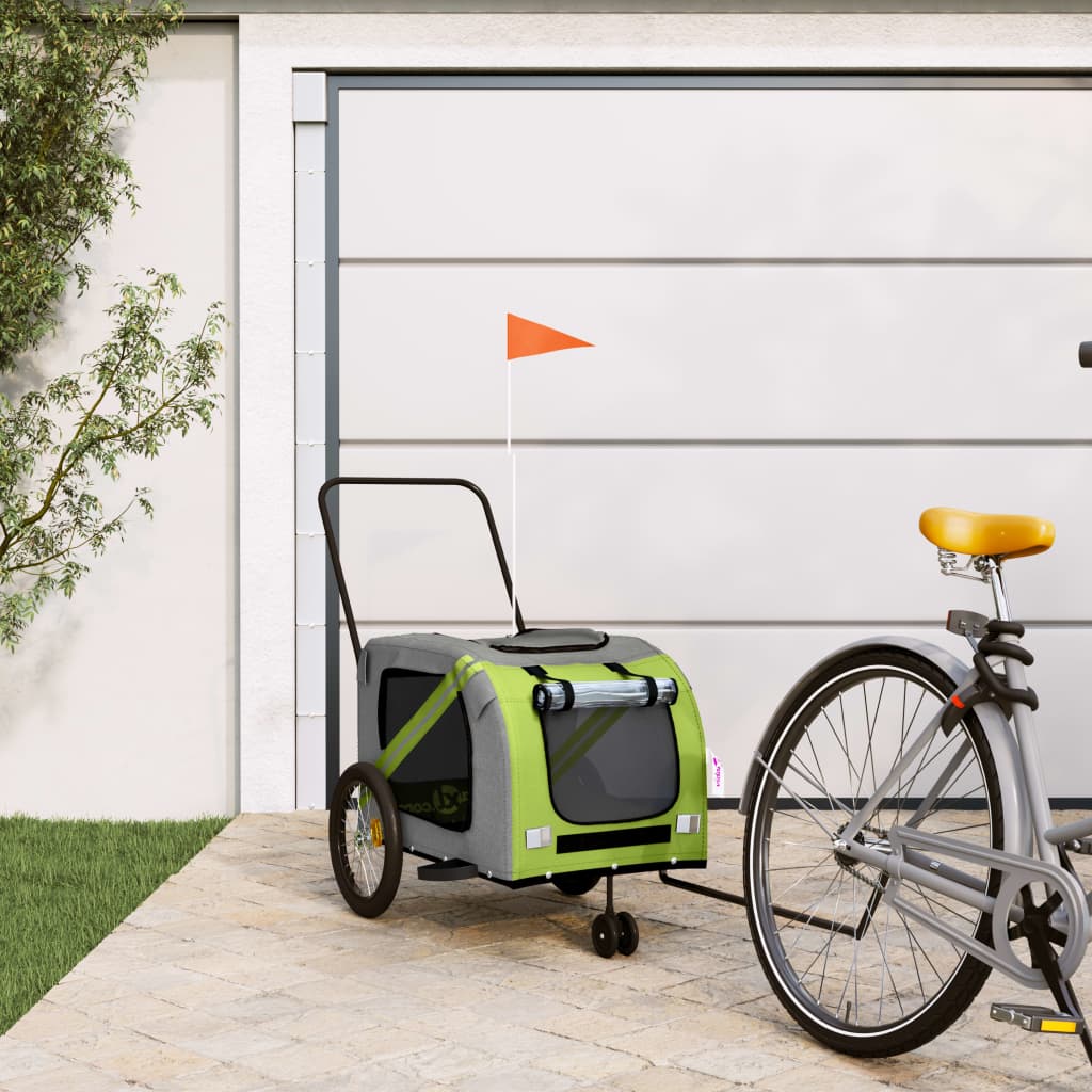 Vidaxl Dog Bike Trailer Oxford Fabric and Iron Green and Grey