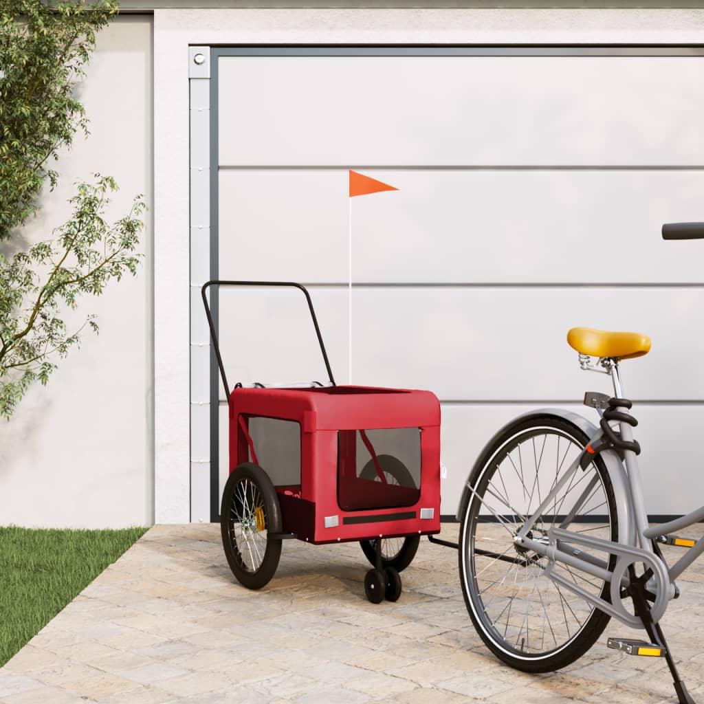 Vidaxl Dog Bike Trailer Oxford a železnou červenou a černou