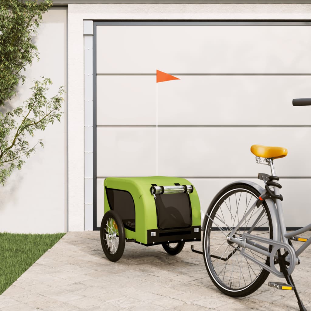 Vidaxl Dog Bike Trailer Oxford Tessuto e ferro verde e nero