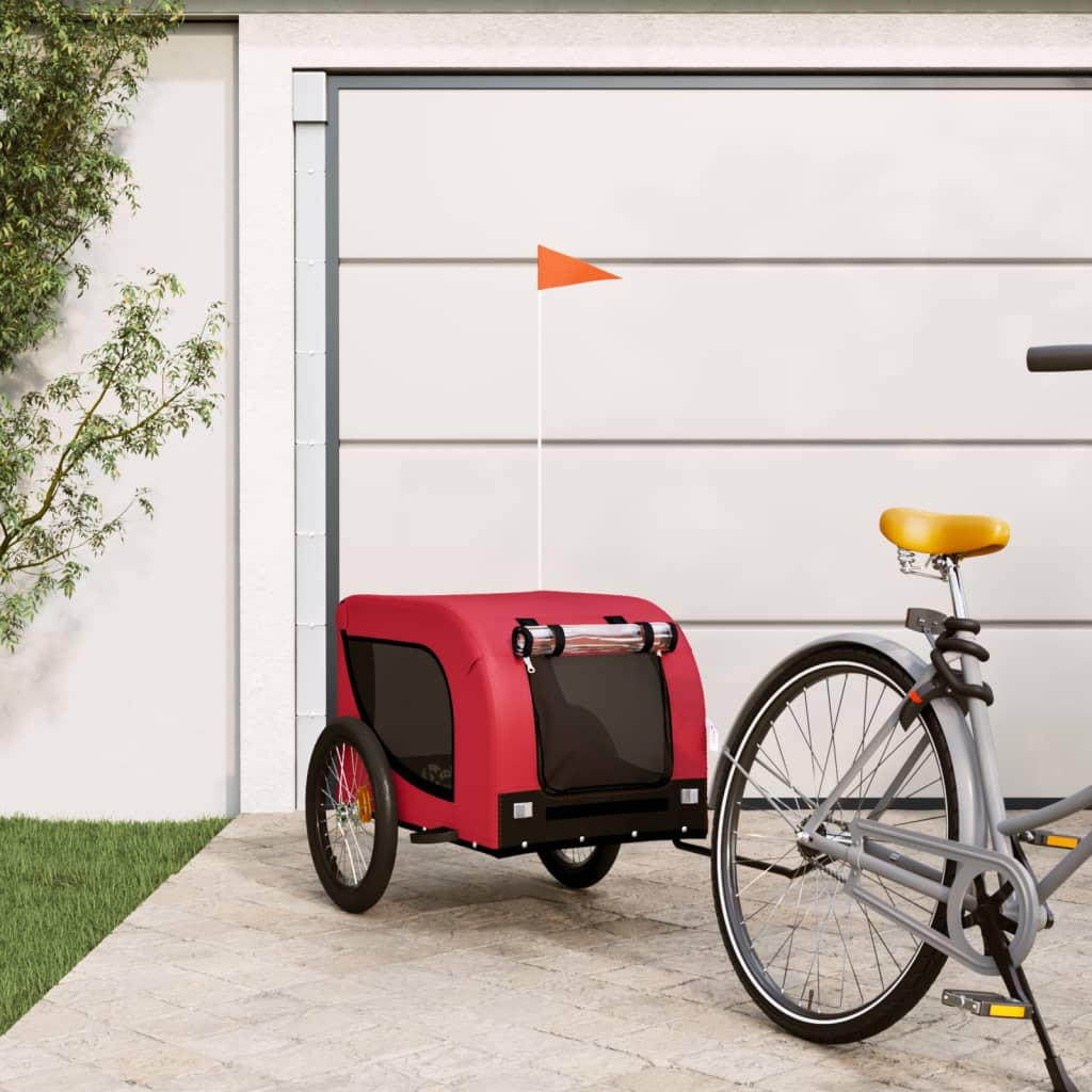 Vidaxl Dog Bike Trailer Oxford a železnou červenou a černou