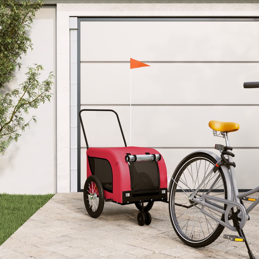 Vidaxl Dog Bike Trailer Oxford Tessuto e ferro rosso e nero