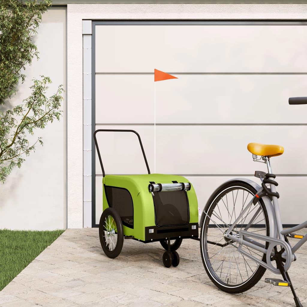 Vidaxl Dog Bike Trailer Oxford Tessuto e ferro verde e nero