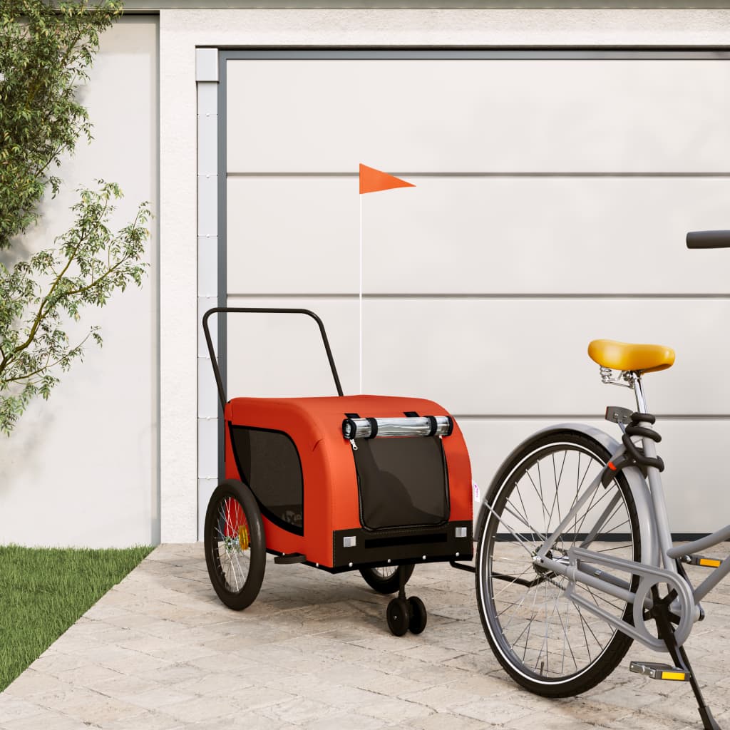 Vidaxl Remolque de bicicleta para perros Oxford Fabric y hierro naranja y negro