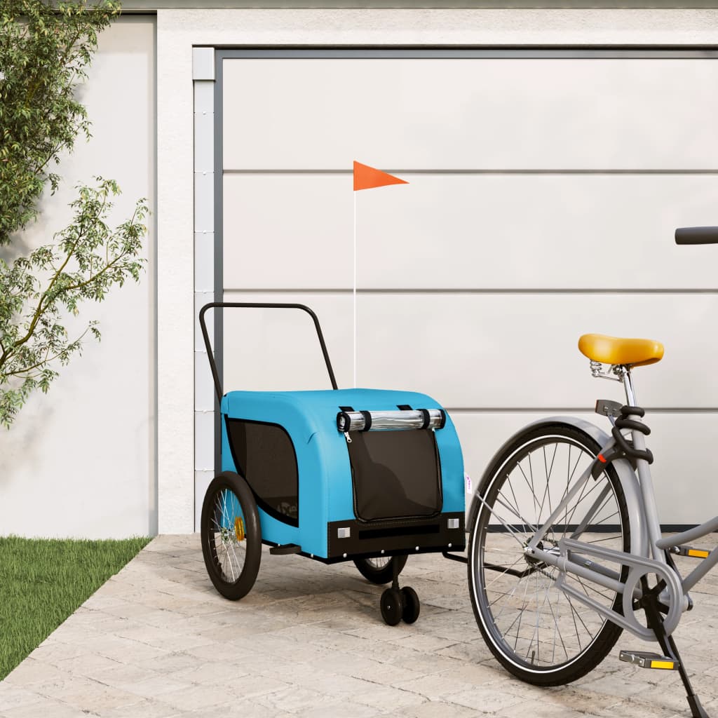 Vidaxl Dog bike trailer Oxford fabric and iron blue and black