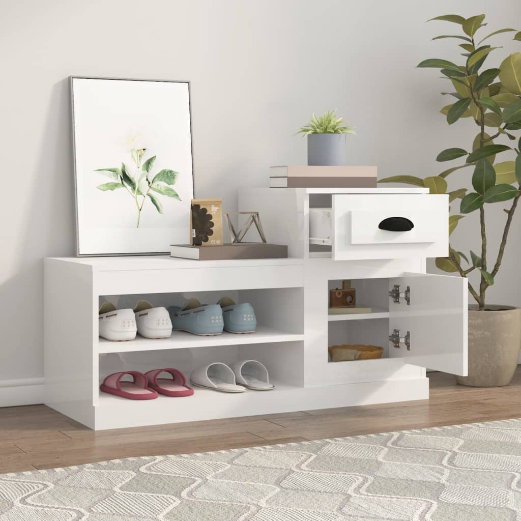 Vidaxl Cabinet da scarpe 100x42x60 cm Properpata in legno Bianco lucido