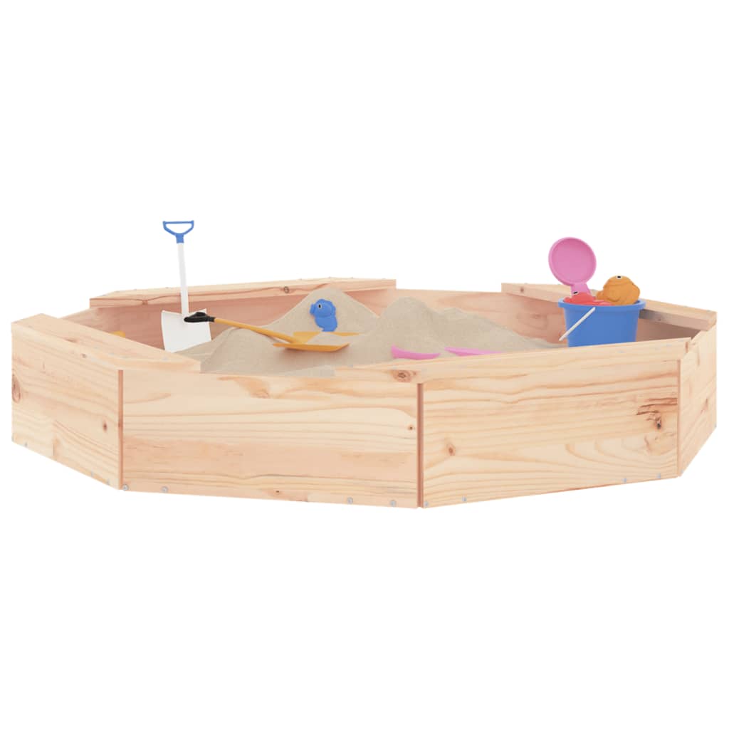 Vidaxl sandpit with benches octagonal solid pine