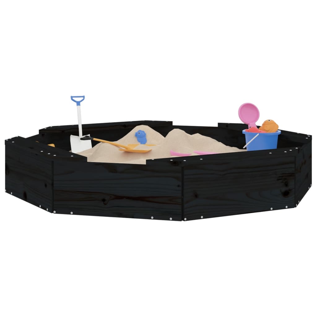 Vidaxl sandpit with benches octagonal solid pine black