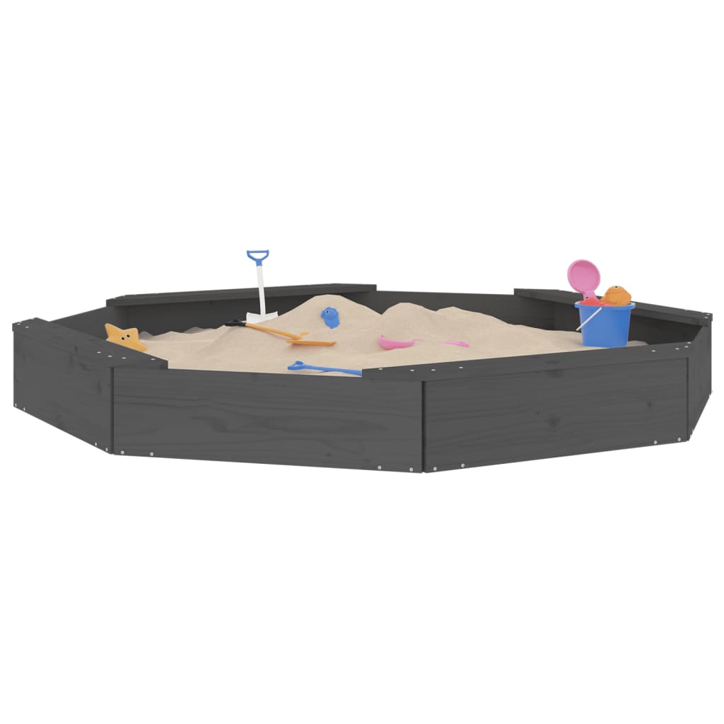 Vidaxl sandbox with benches octagonal solid pine gray gray