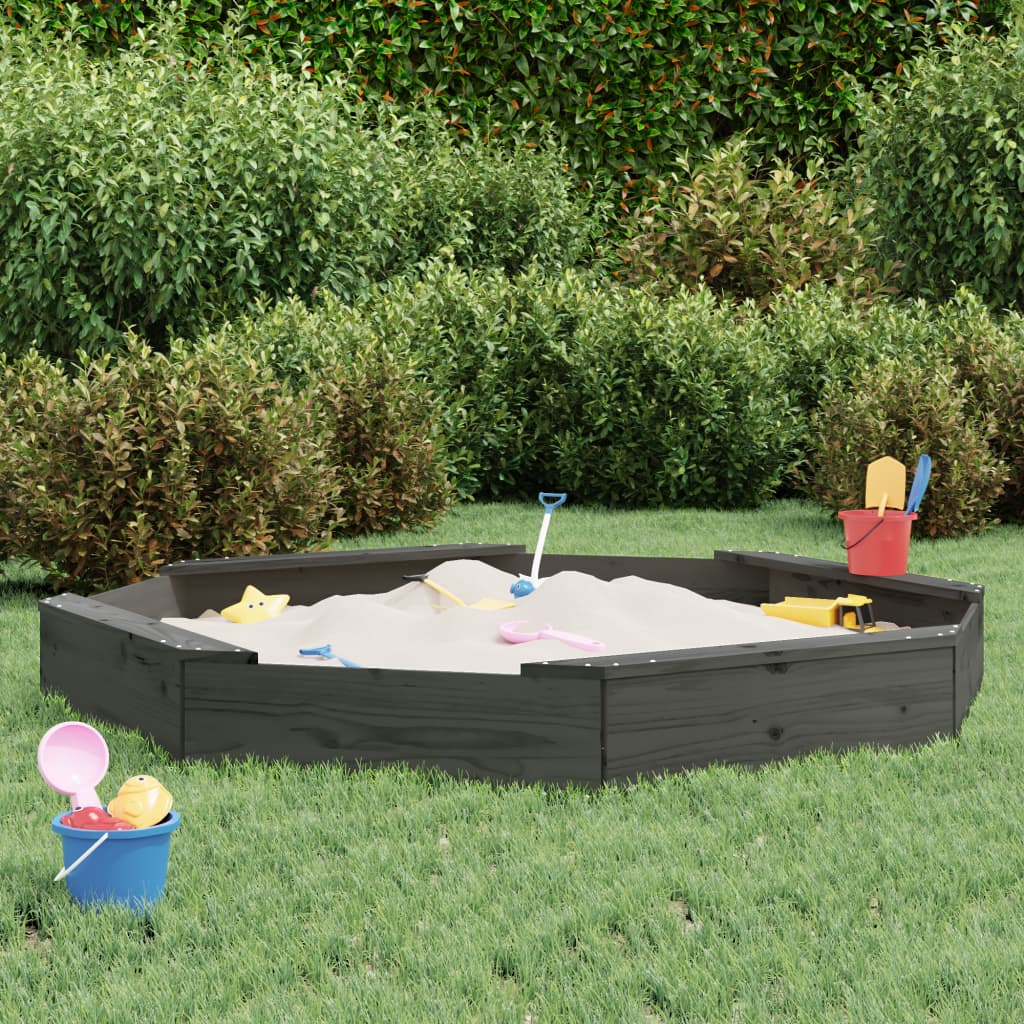 Vidaxl Sandbox con panchine grigio ottagonale in pino grigio