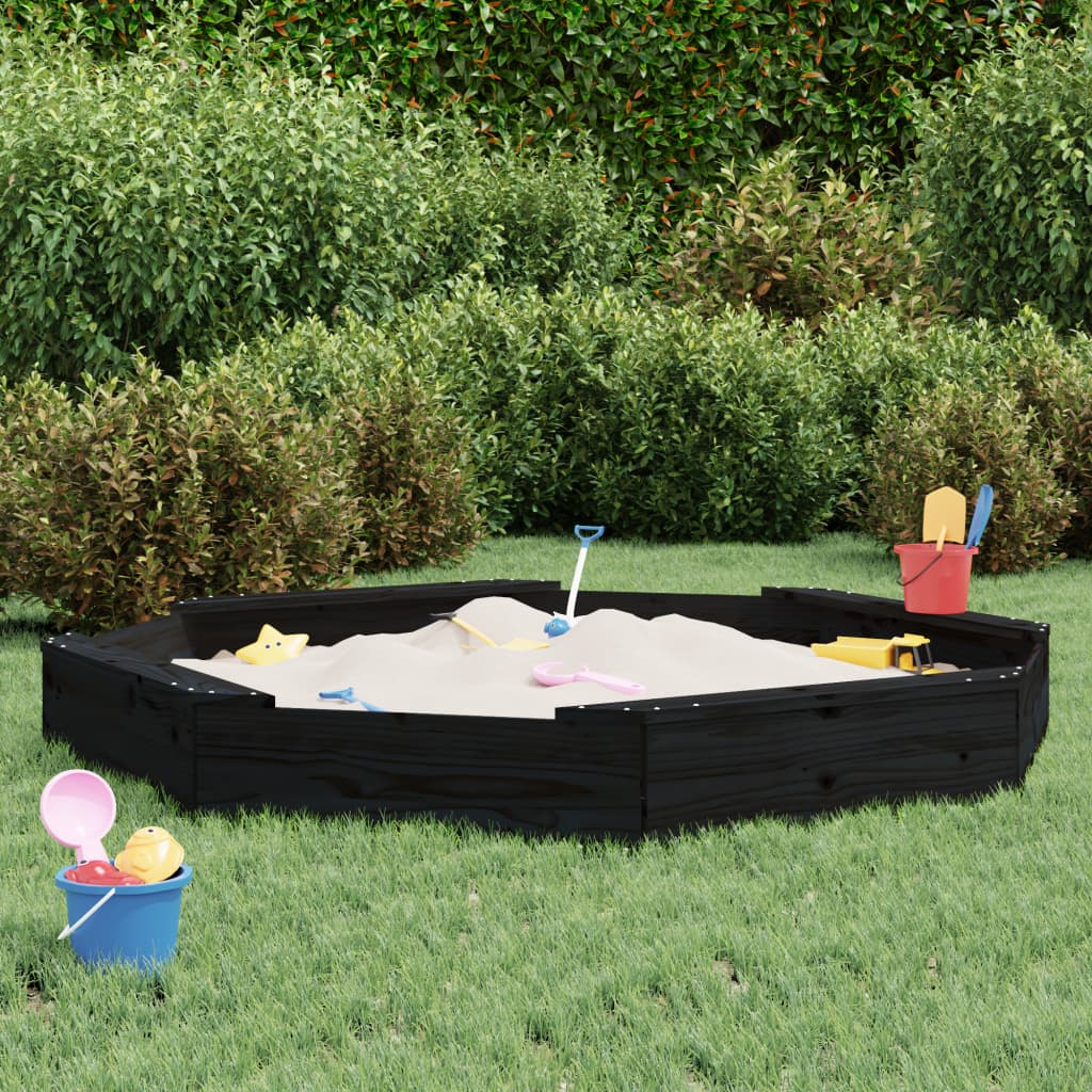 Vidaxl sandpit with benches octagonal solid pine black