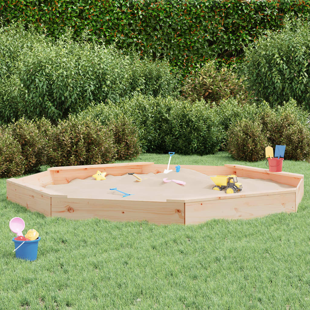 Vidaxl sandpit with benches octagonal solid pine