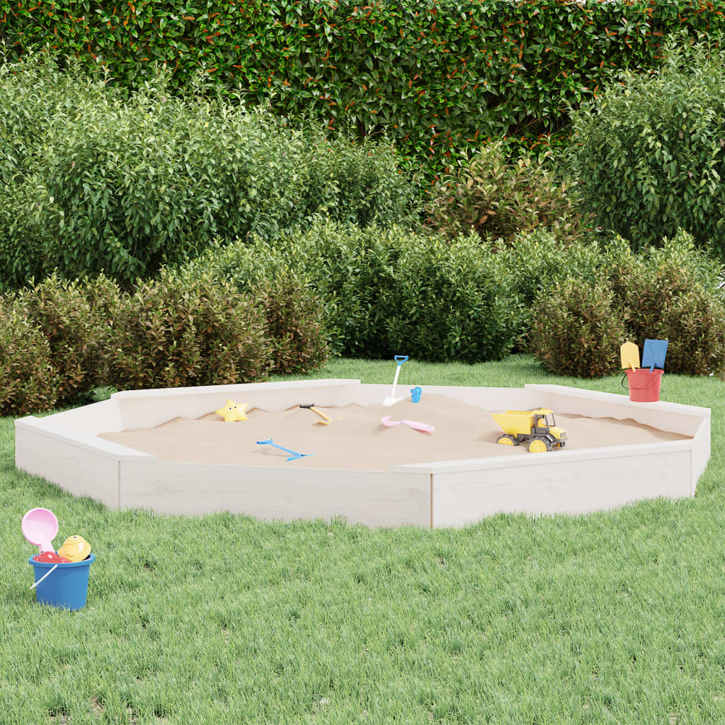 Vidaxl Sandbox mat Bänken Octagonal zolidd Péng wäiss