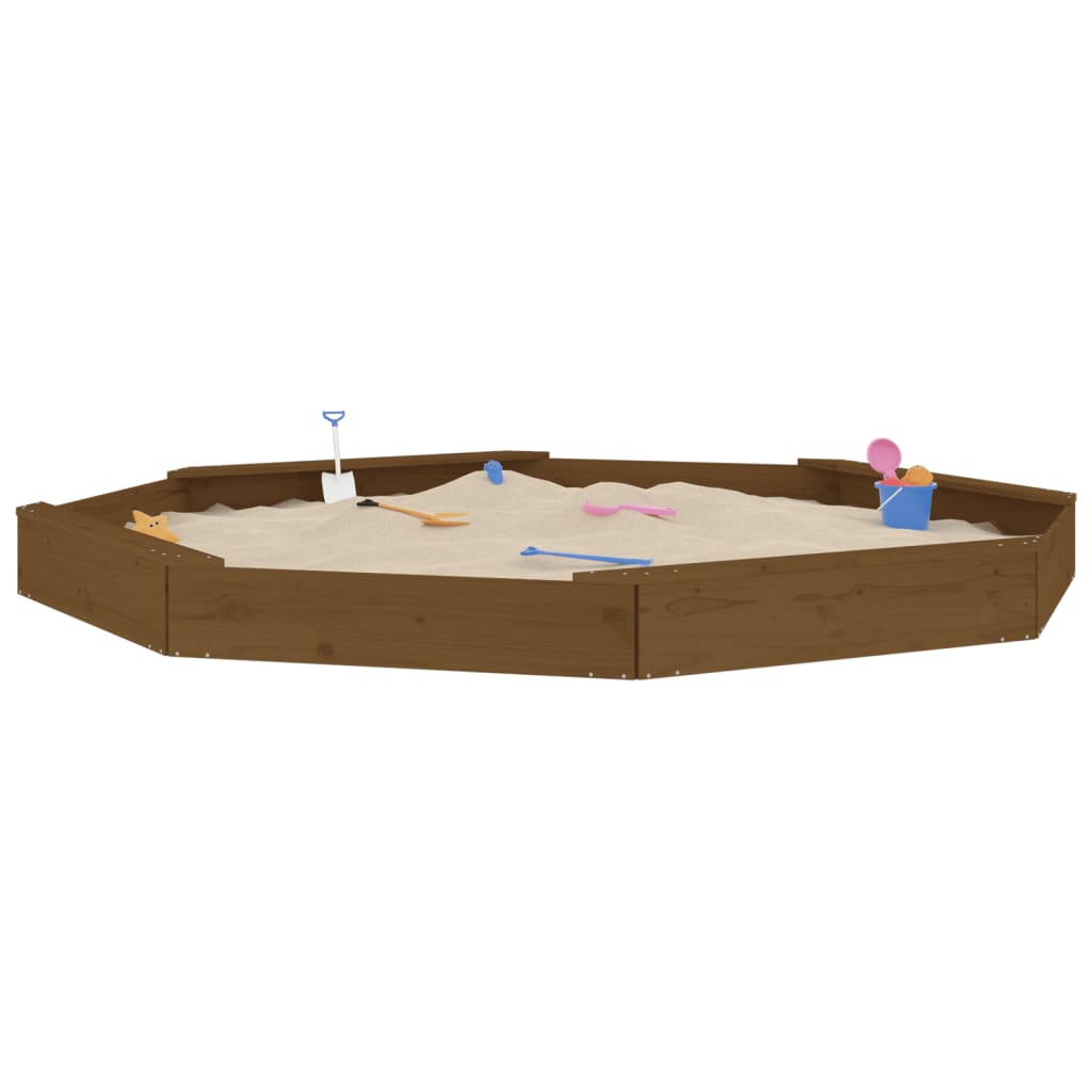 Vidaxl sandbox with benches octagonal solid pine honey brown