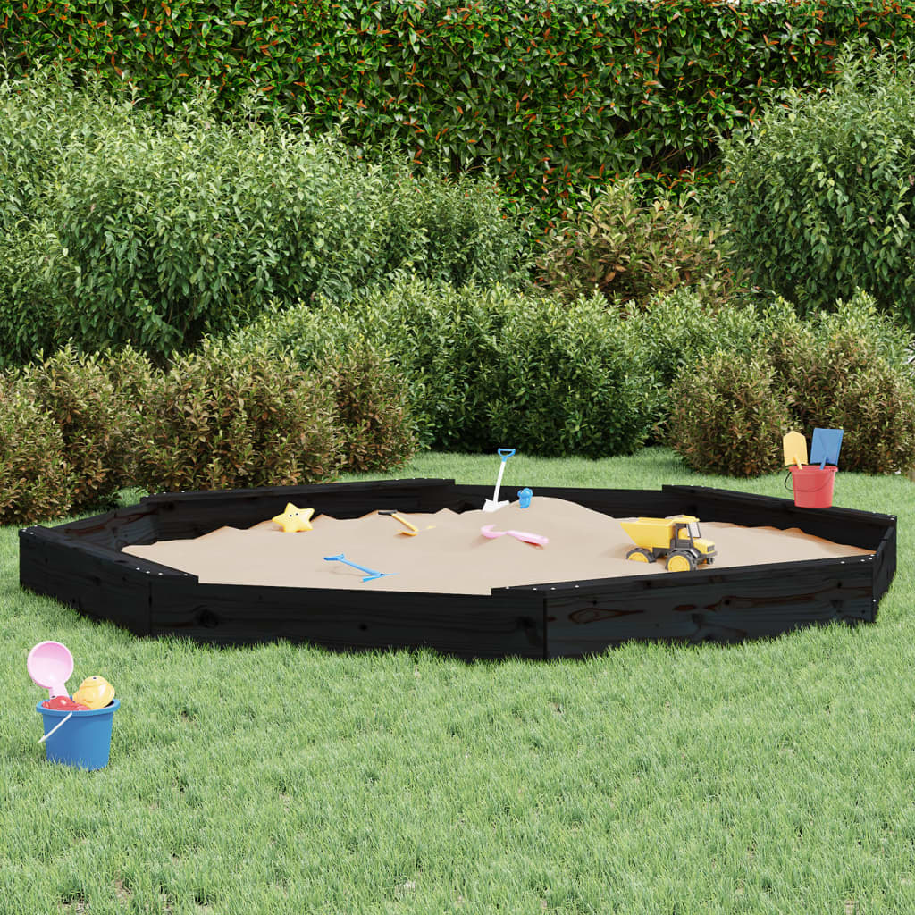 Vidaxl sandpit with benches octagonal solid pine black