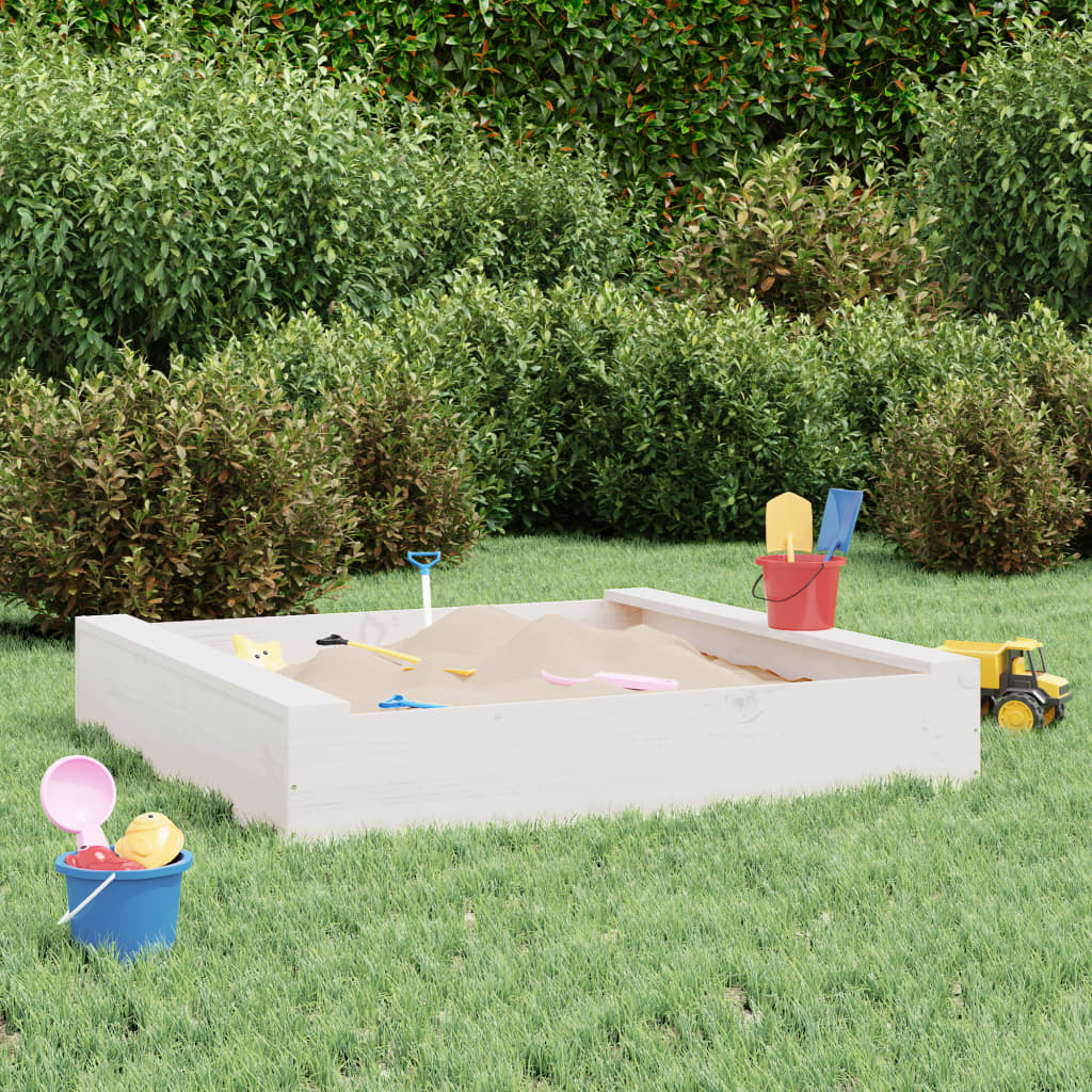 Vidaxl sandbox with benches square solid pine white