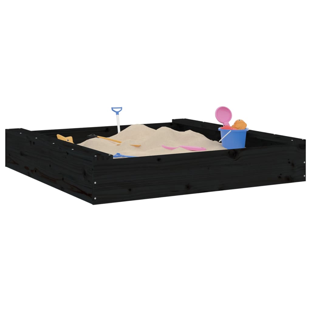 Vidaxl Sandpit con panchine Pino solido quadrato nero