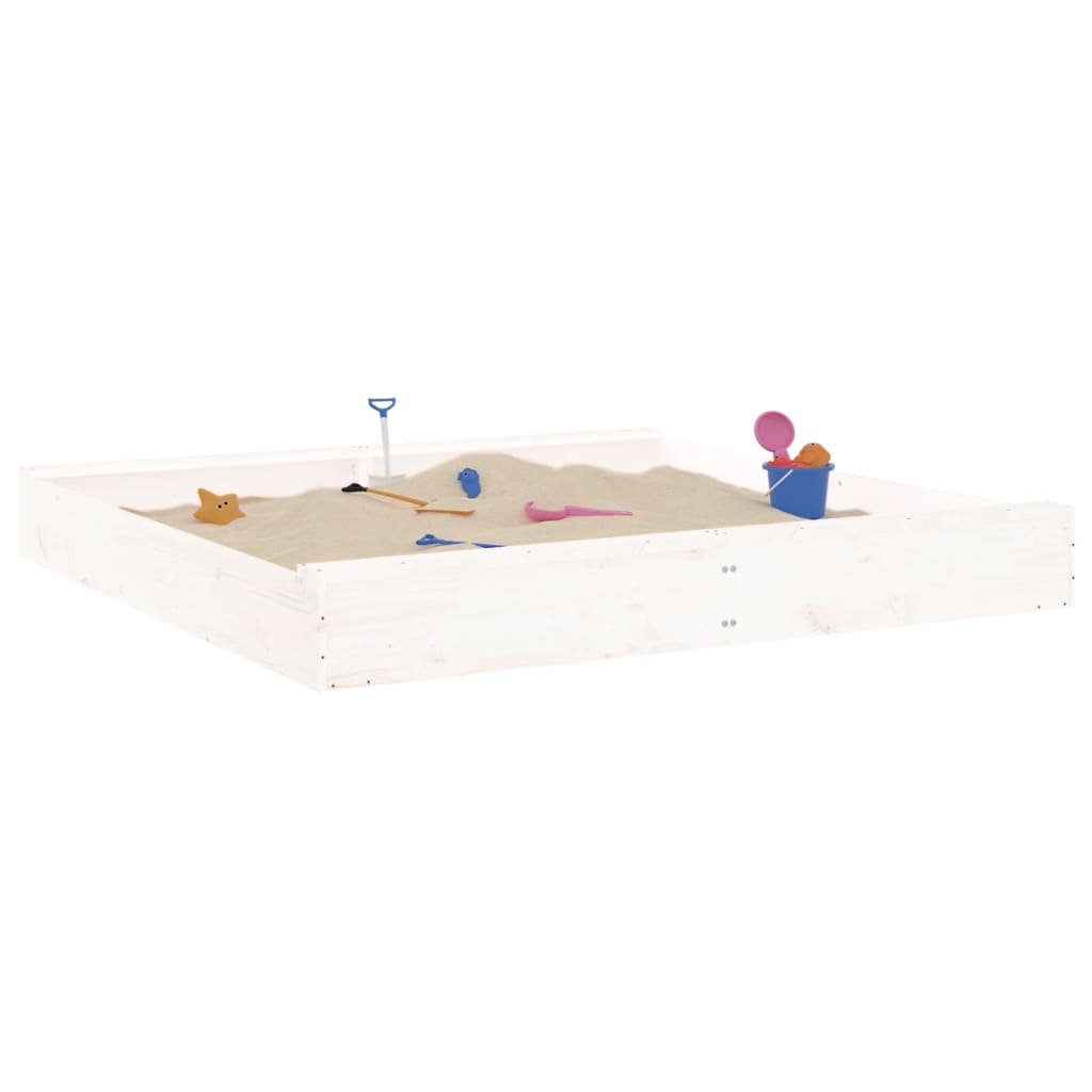 Vidaxl sandbox with benches square solid pine white