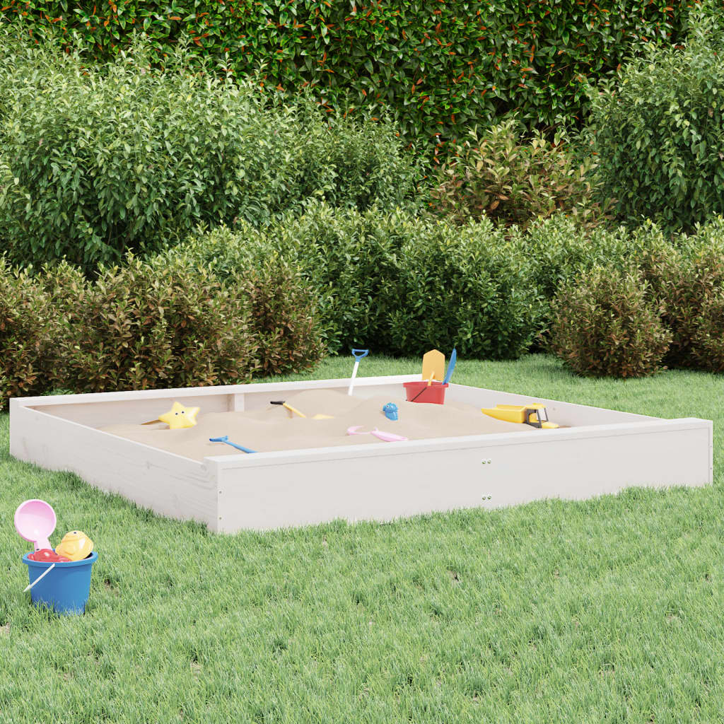 Vidaxl sandbox with benches square solid pine white