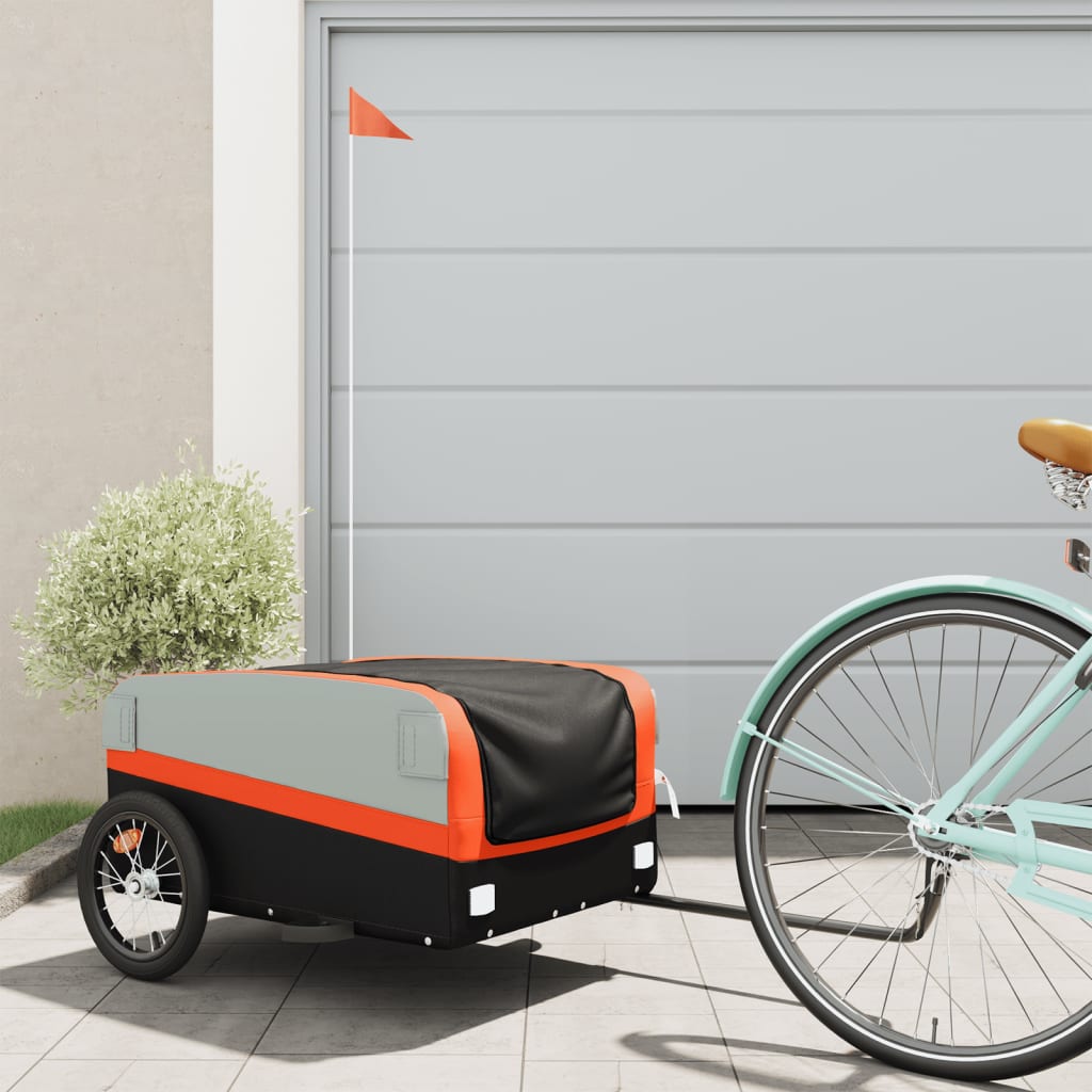 Vidaxl bicycle trailer 45 kg iron black and orange