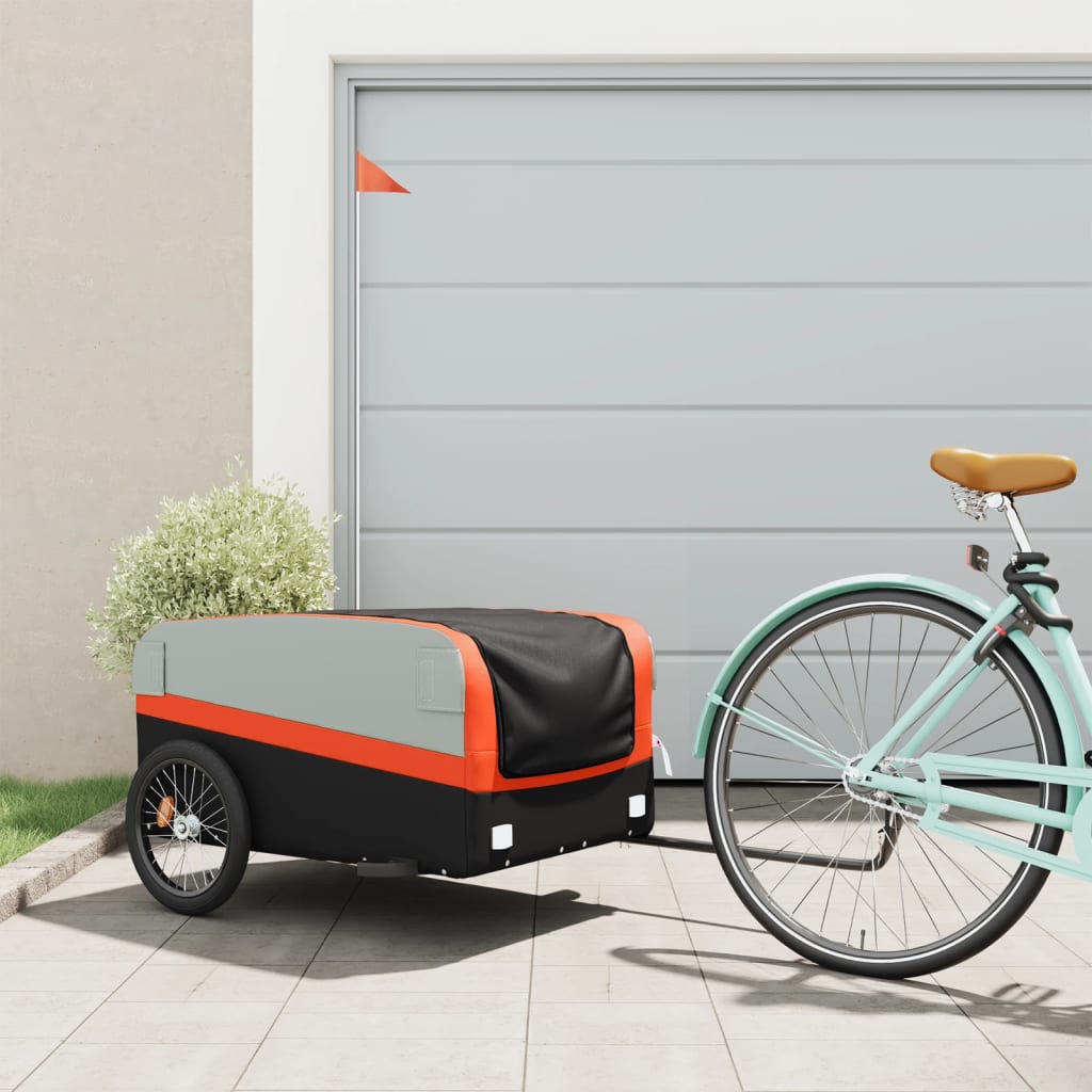 Vidaxl bicycle trailer 45 kg iron black and orange