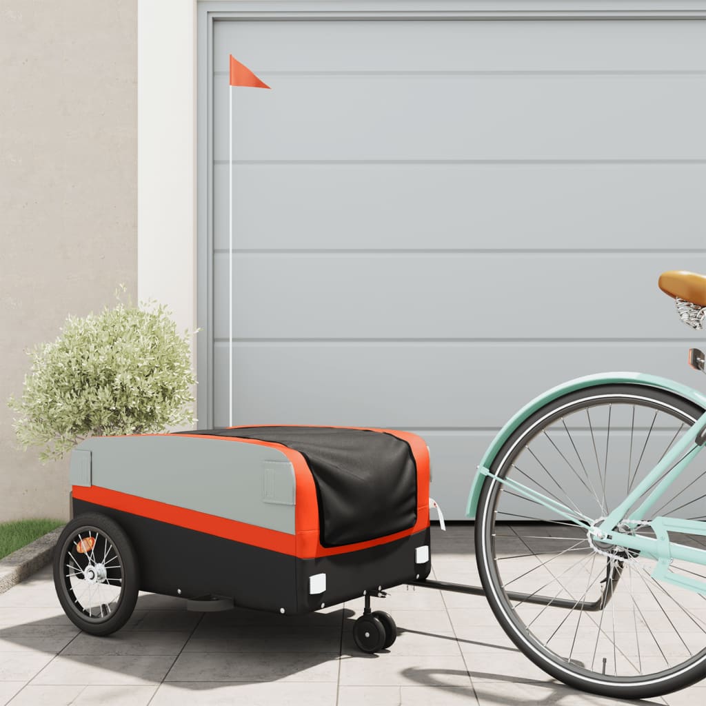 Vidaxl bicycle trailer 45 kg iron black and orange