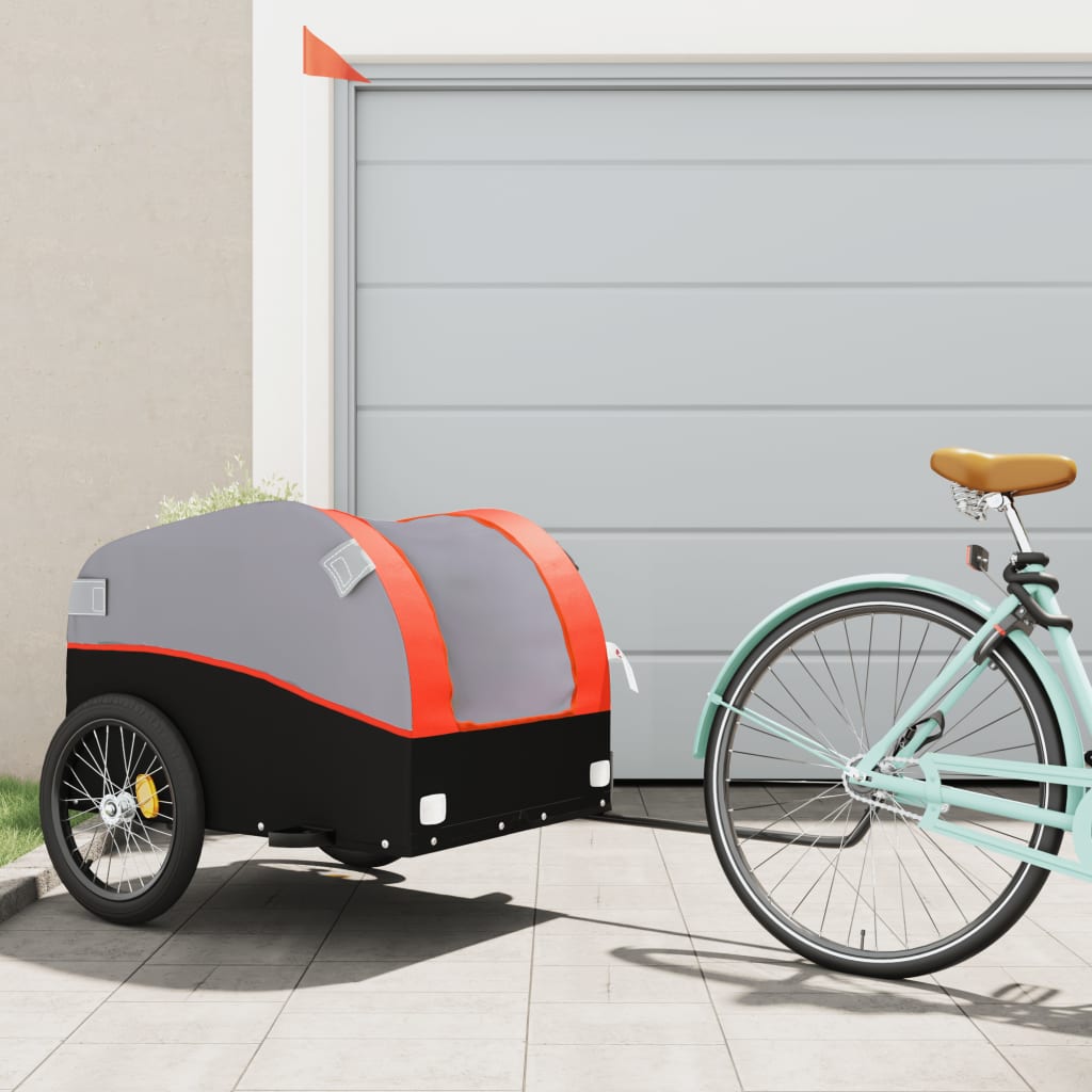 Trailer Vidaxl Bicycle 45 kg di ferro nero e arancione