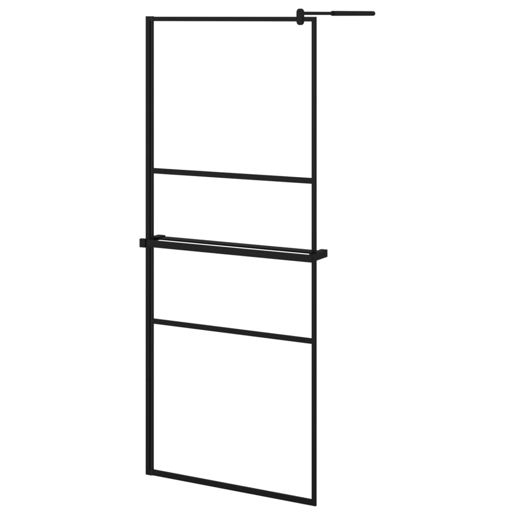 Vidaxl Walk-in shower wall with shelf 80x195 cm ESG-Glas Aluminum Black