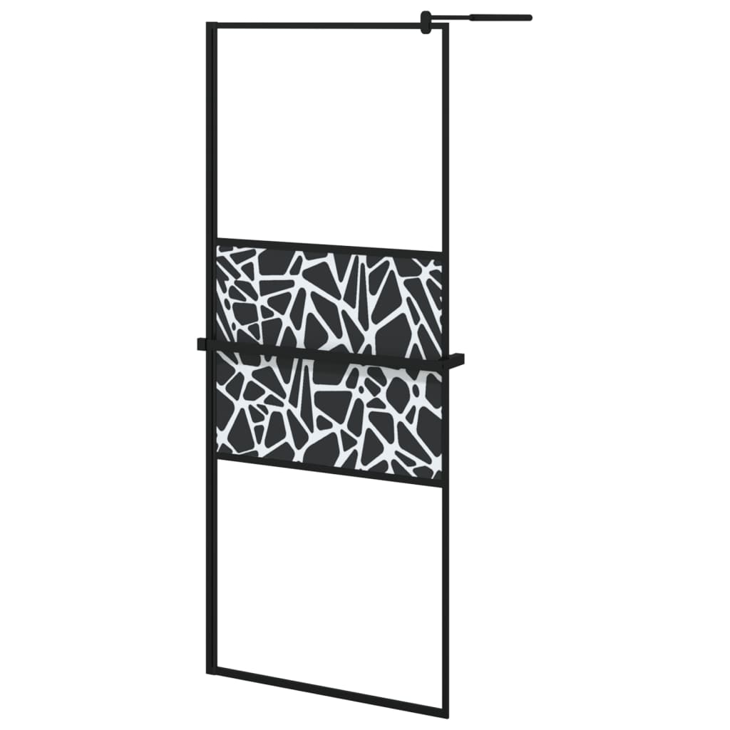 Vidaxl Walk-in shower wall with shelf 80x195 cm ESG-Glas Aluminum Black