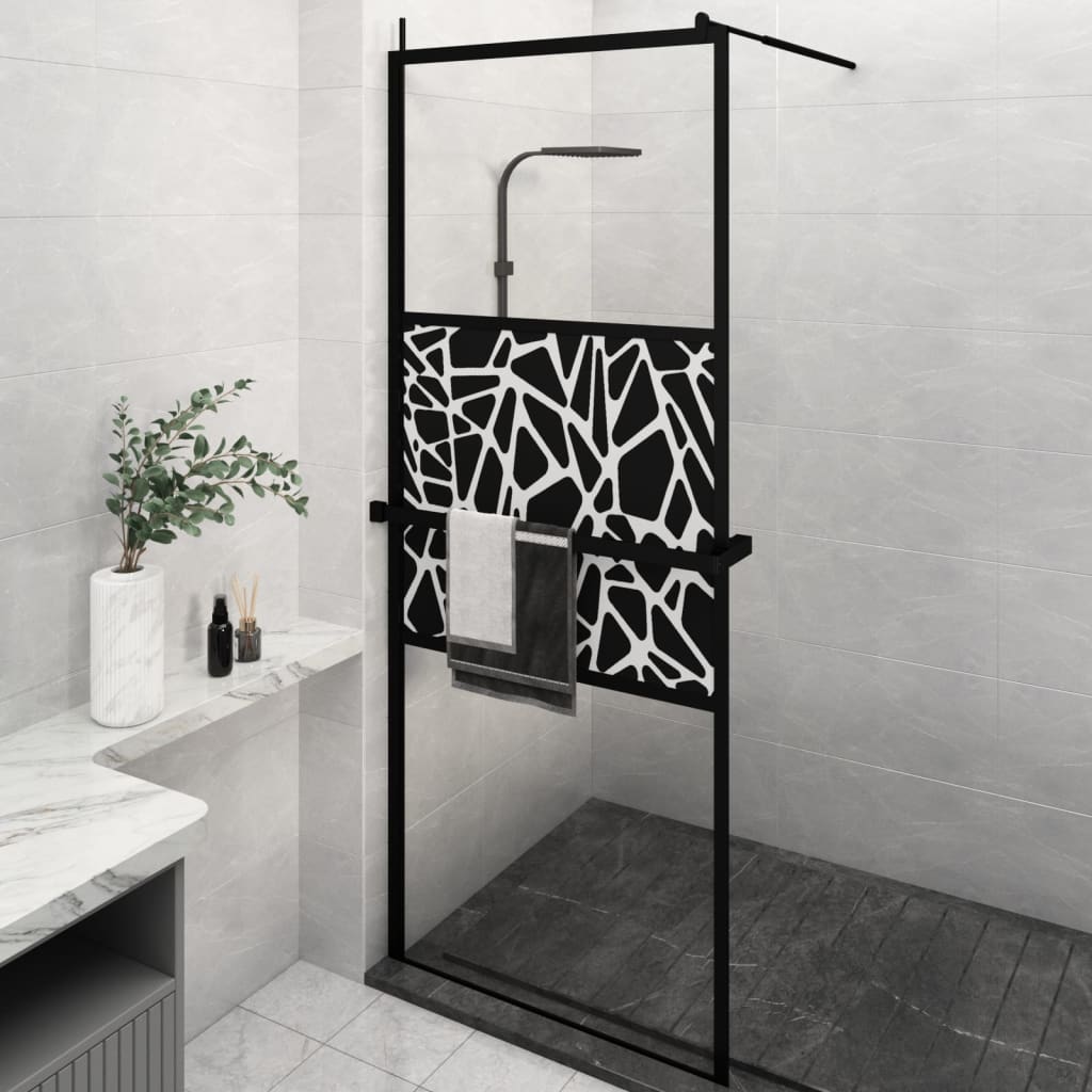 Vidaxl Walk-in shower wall with shelf 80x195 cm ESG-Glas Aluminum Black