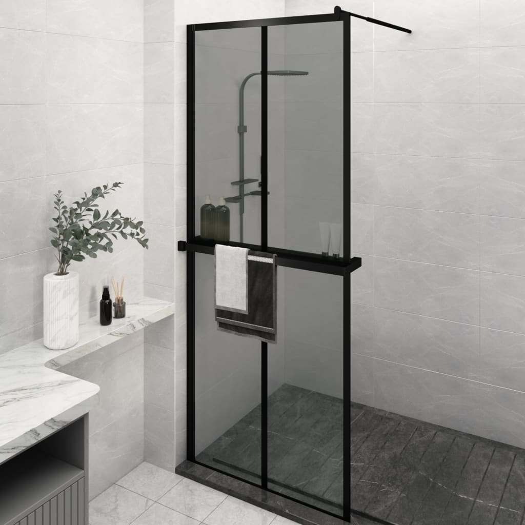 Vidaxl Walk-in shower wall with shelf 80x195 cm ESG-Glas Aluminum Black