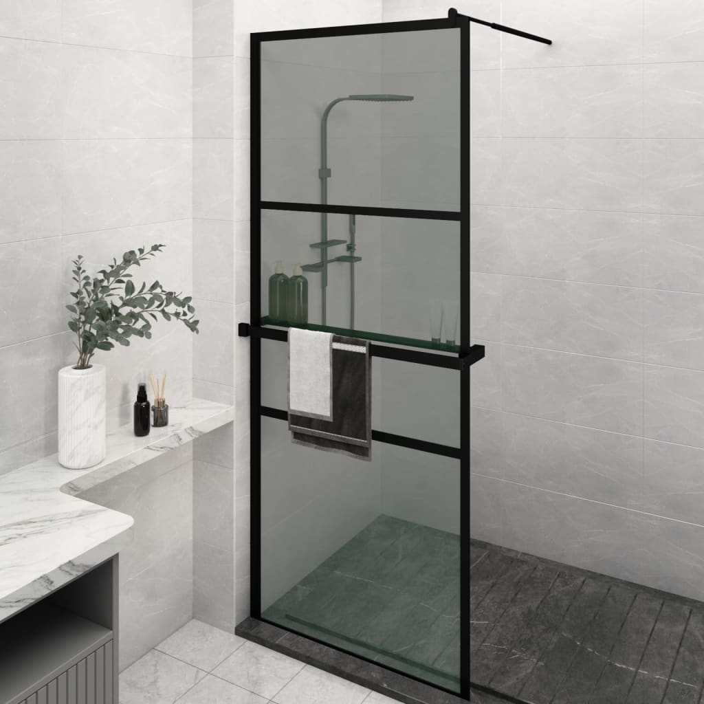 Vidaxl Walk-in shower wall with shelf 80x195 cm ESG-Glas Aluminum Black