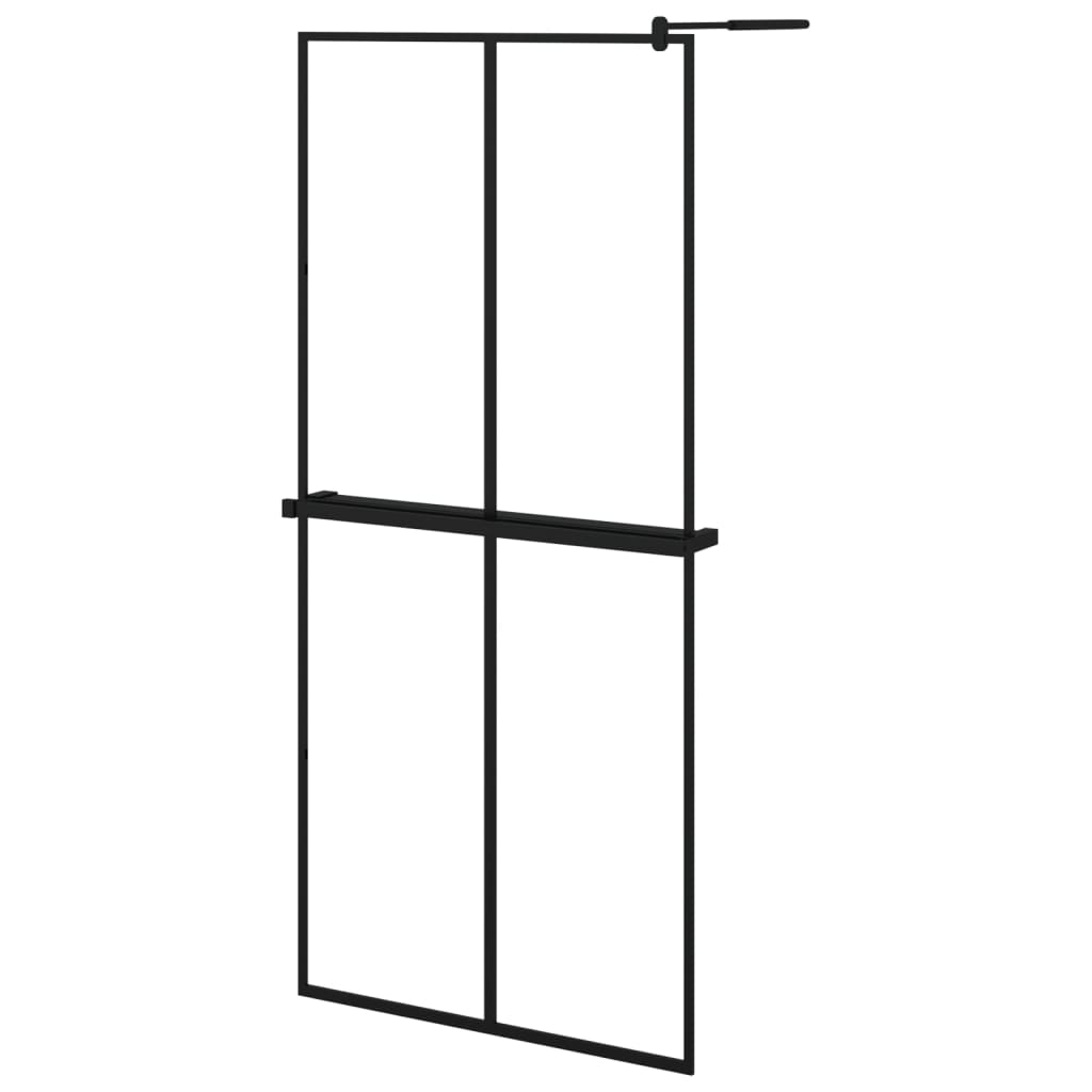 Vidaxl Walk-in shower wall with shelf 90x195 cm ESG-Glas Aluminum Black