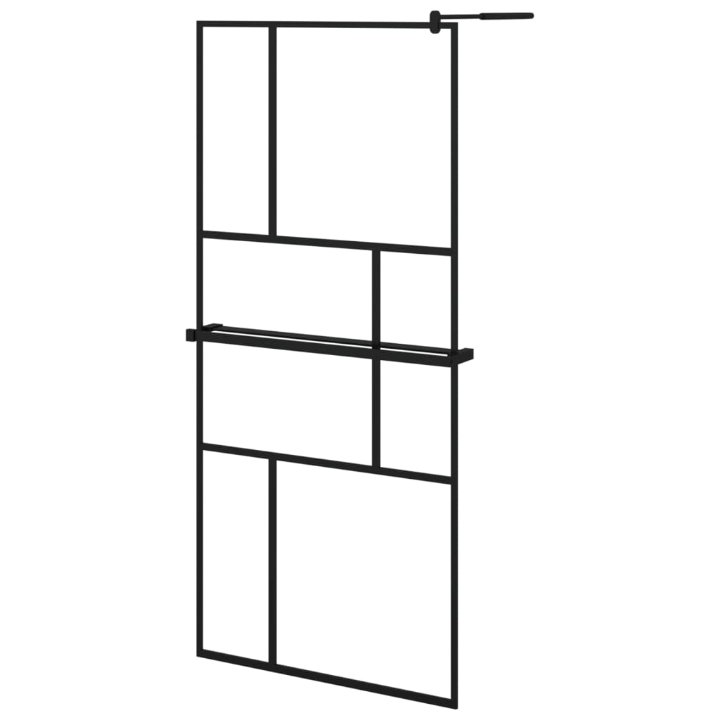 Vidaxl Walk-in shower wall with shelf 90x195 cm ESG-Glas Aluminum Black