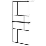 Vidaxl Walk-in shower wall with shelf 90x195 cm ESG-Glas Aluminum Black