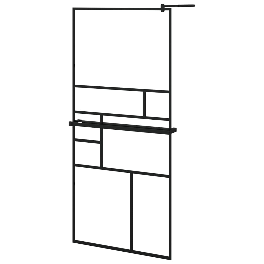 Vidaxl Walk-in shower wall with shelf 90x195 cm ESG-Glas Aluminum Black